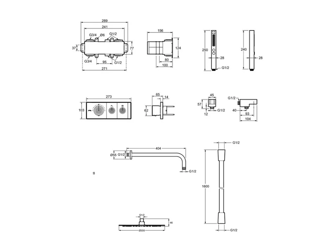 Colonne de douche encastrée thermostatique JACOB DELAFON Metro laiton brossé
