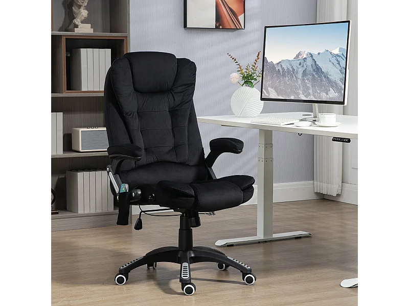 Sedia da ufficio ergonomica con massaggio e riscaldamento, altezza regolabile, sedia direzionale, supporta fino a 120 kg, nera