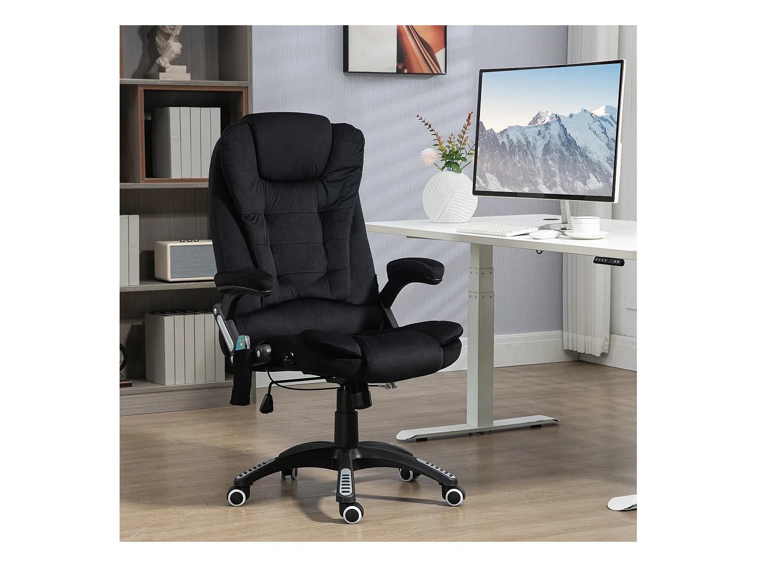 Fauteuil de bureau ergonomique avec massage et chauffage, réglable en hauteur, chaise de direction, supporte jusqu'à 120 kg, noir