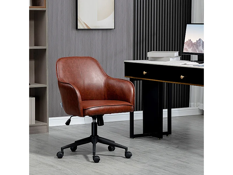 Cadeira de escritório com função de balanço, ajustável de 93 a 101 cm, até 120 kg, couro sintético marrom, cadeira de computador confortável e elegante