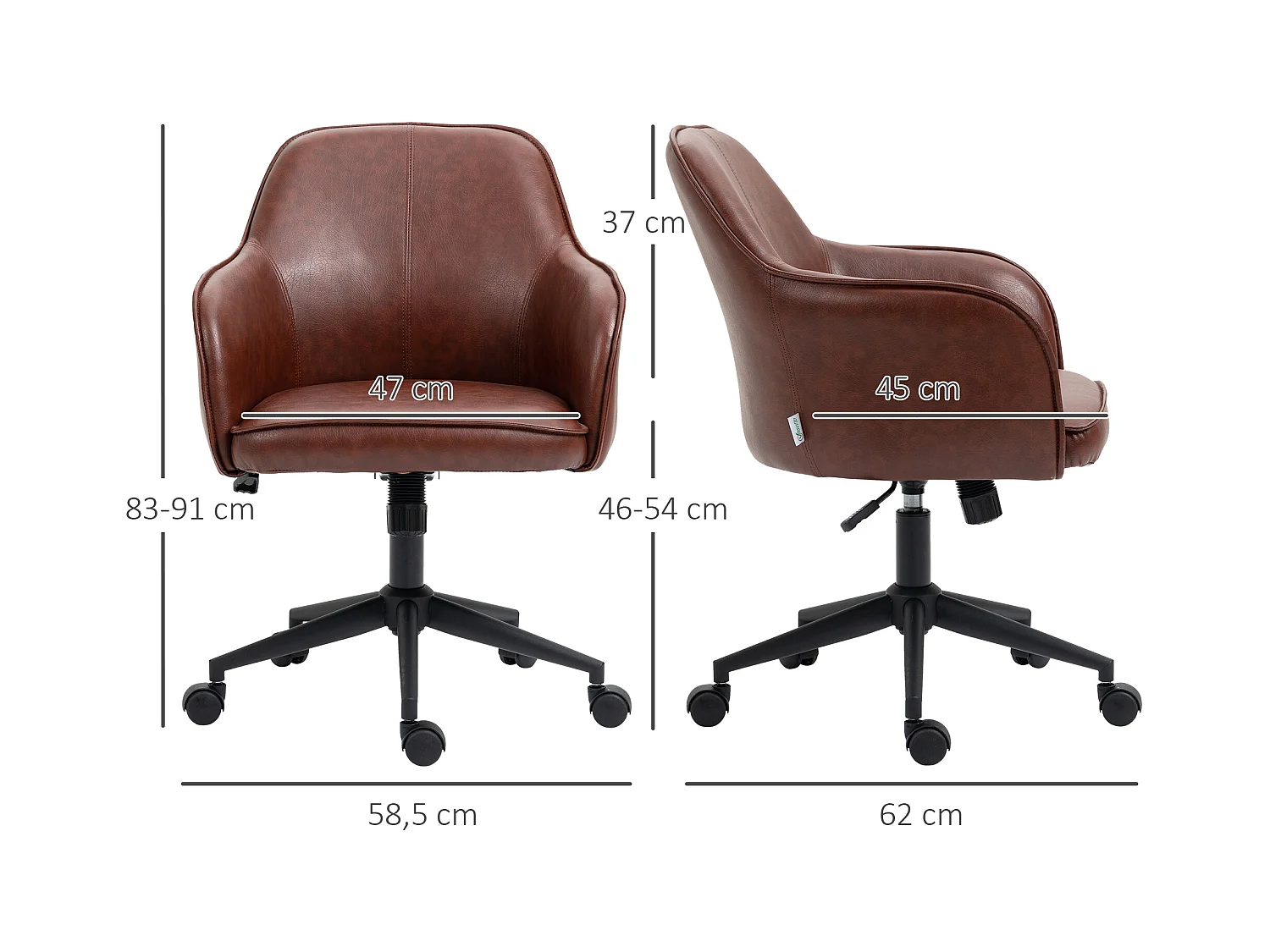 Fauteuil de bureau avec fonction bascule, réglable 93-101 cm, jusqu'à 120 kg, simili cuir marron, chaise d'ordinateur confortable et élégante