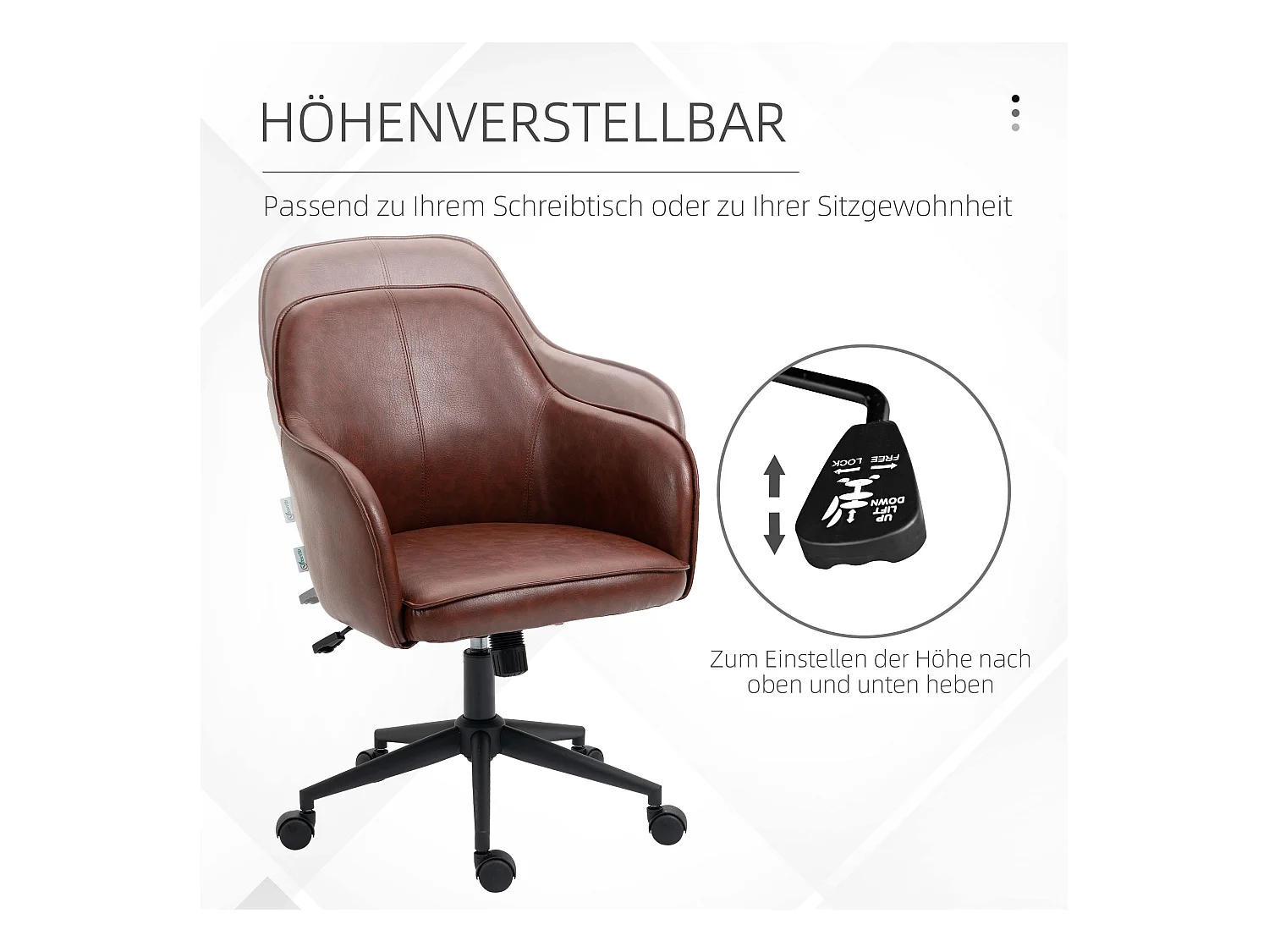 Fauteuil de bureau avec fonction bascule, réglable 93-101 cm, jusqu'à 120 kg, simili cuir marron, chaise d'ordinateur confortable et élégante