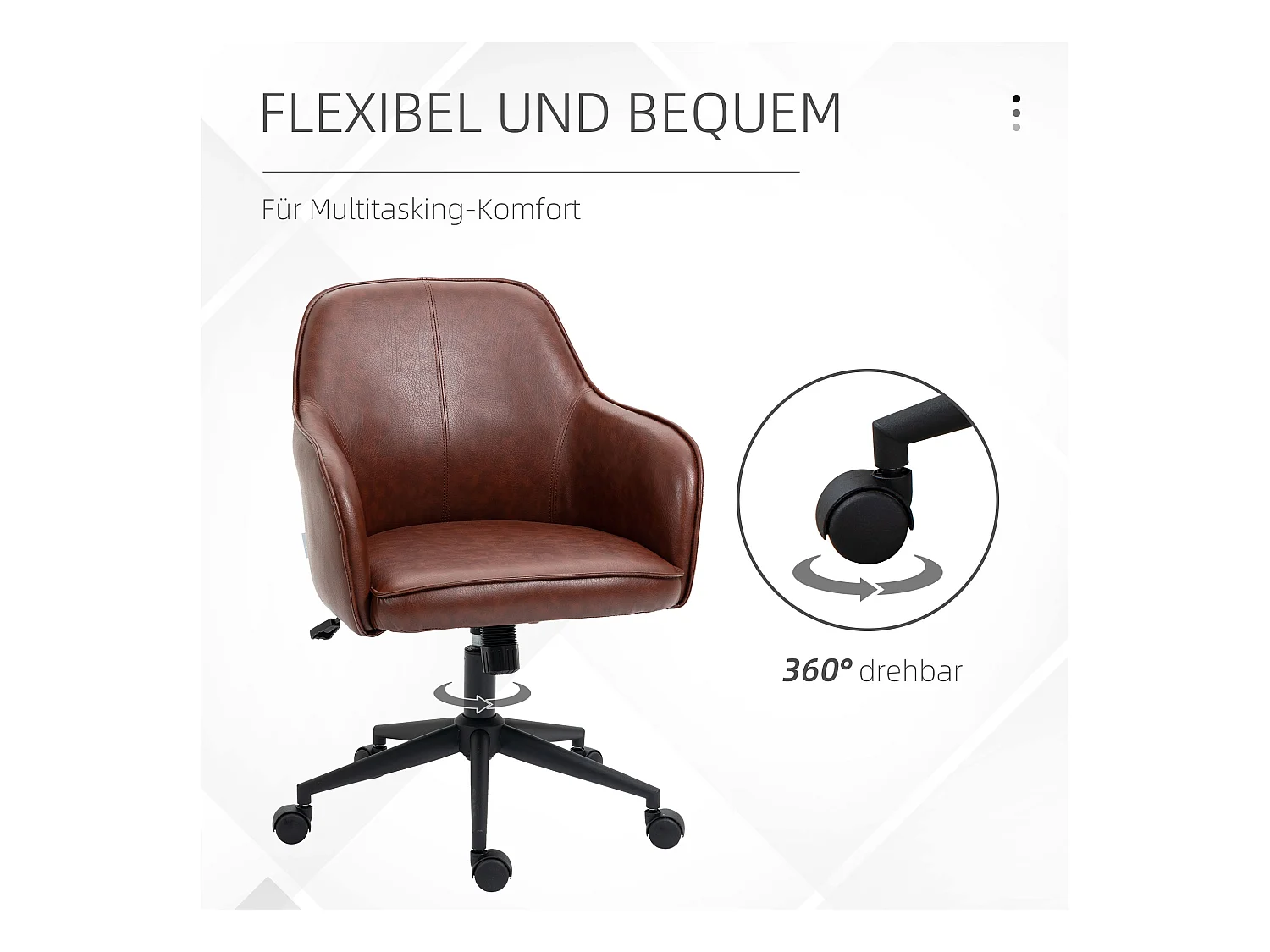 Fauteuil de bureau avec fonction bascule, réglable 93-101 cm, jusqu'à 120 kg, simili cuir marron, chaise d'ordinateur confortable et élégante