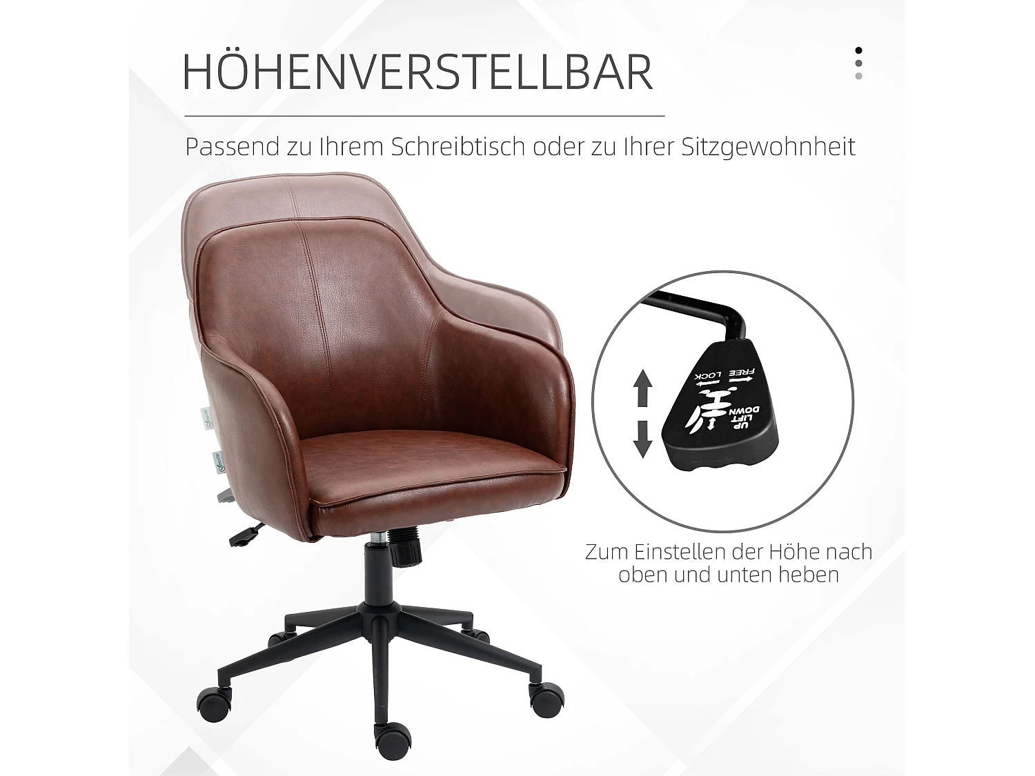 Fauteuil de bureau avec fonction bascule, réglable 93-101 cm, jusqu'à 120 kg, simili cuir marron, chaise d'ordinateur confortable et élégante