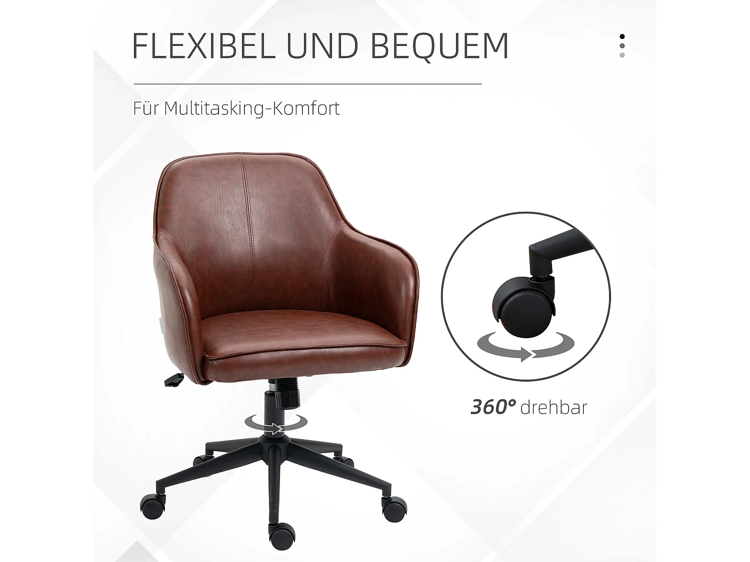 Fauteuil de bureau avec fonction bascule, réglable 93-101 cm, jusqu'à 120 kg, simili cuir marron, chaise d'ordinateur confortable et élégante