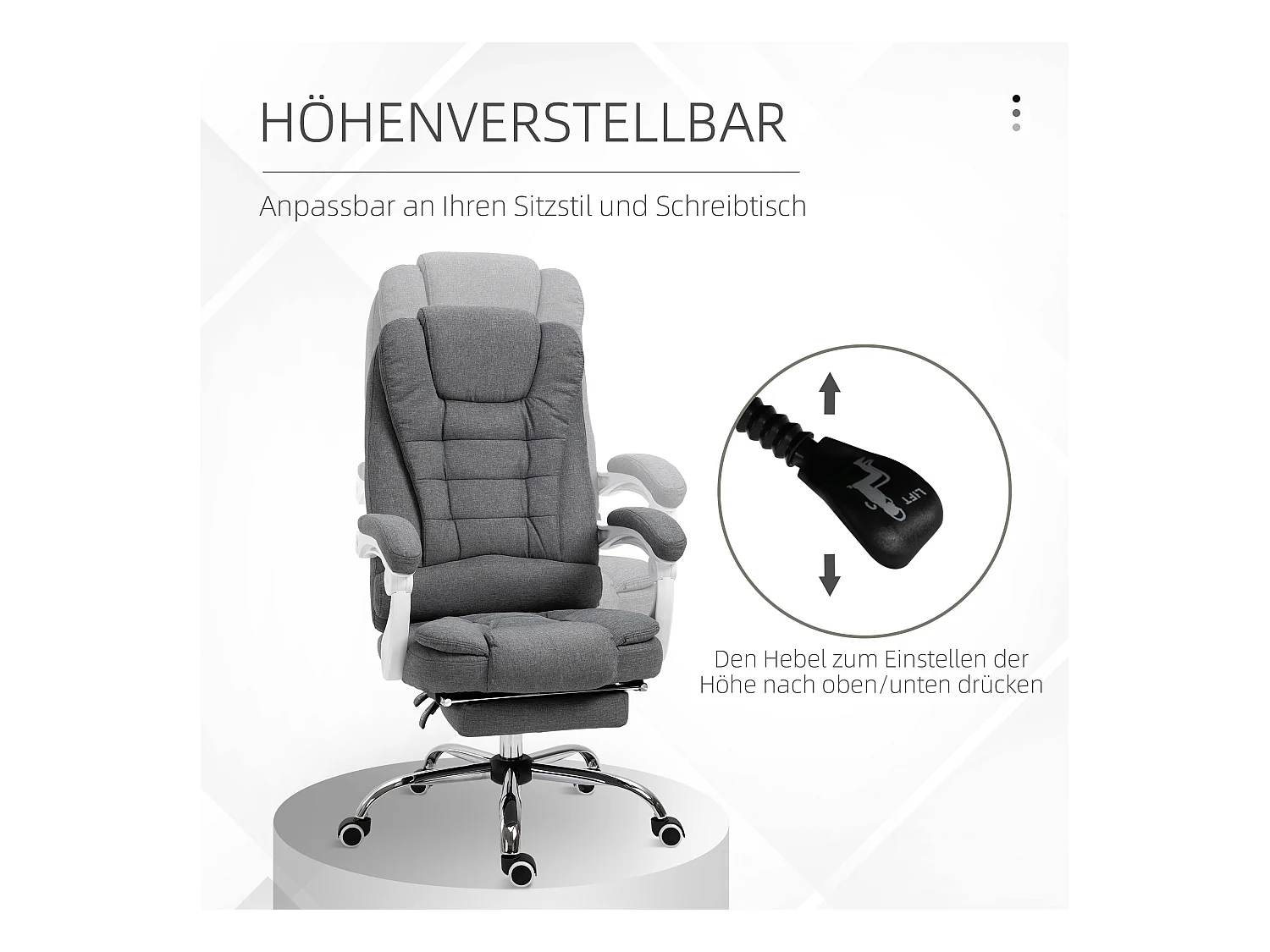 Chaise de bureau ergonomique avec repose-pieds rabattable, réglable en hauteur et inclinable, gris, confortable pour home office