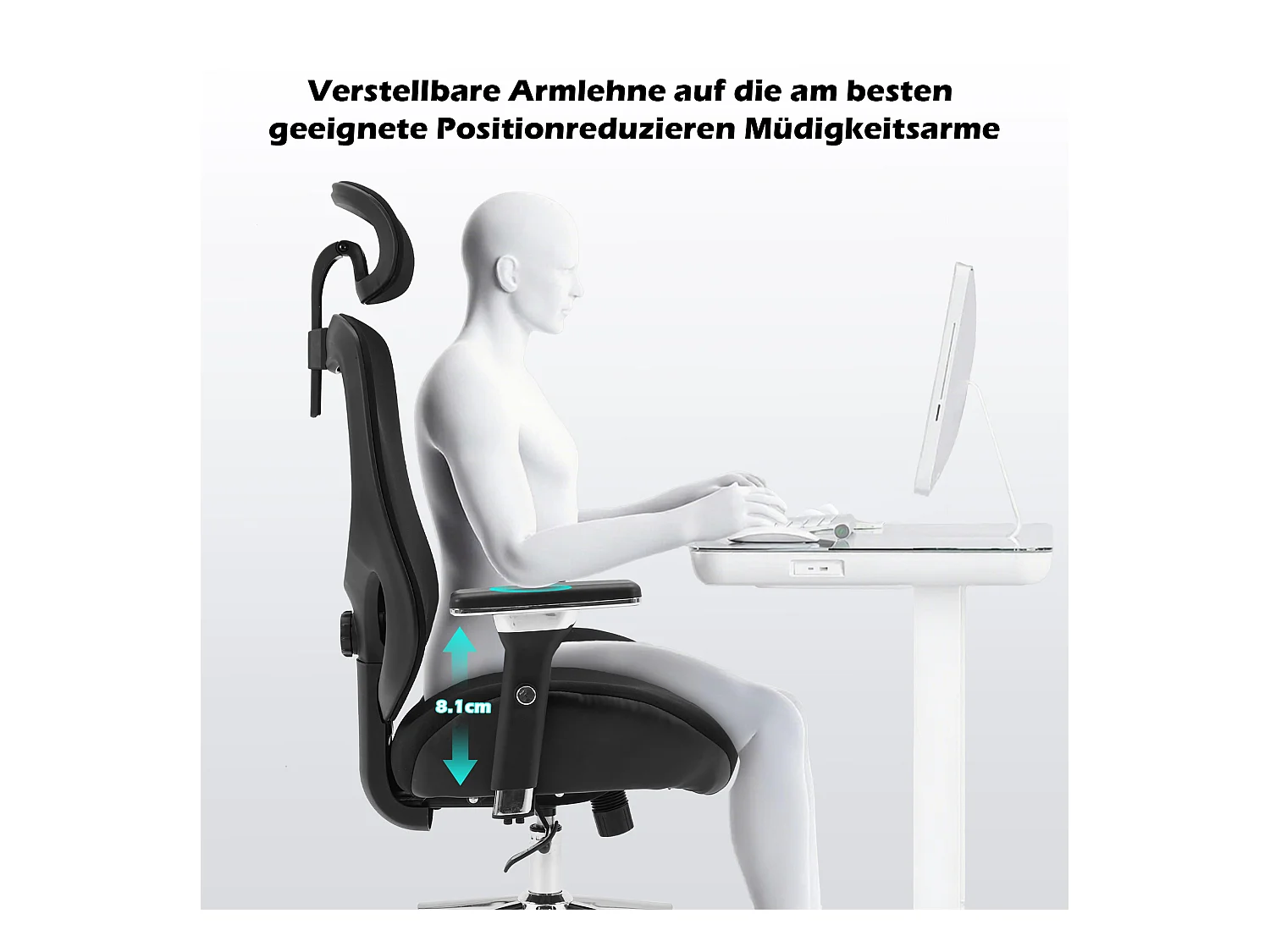Chaise de bureau ergonomique pour grande taille, 230 kg, accoudoirs 4D réglables, dossier haut en mesh, soutien lombaire et appui-tête, home office
