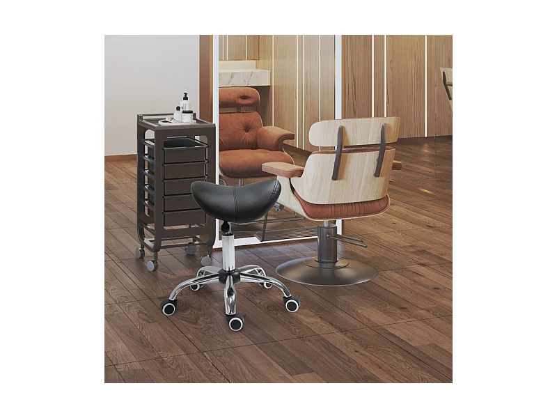 Tabouret selle pivotant, réglable en hauteur et rembourré, couleur noir, idéal pour salon de beauté ou bureau, confortable et pratique