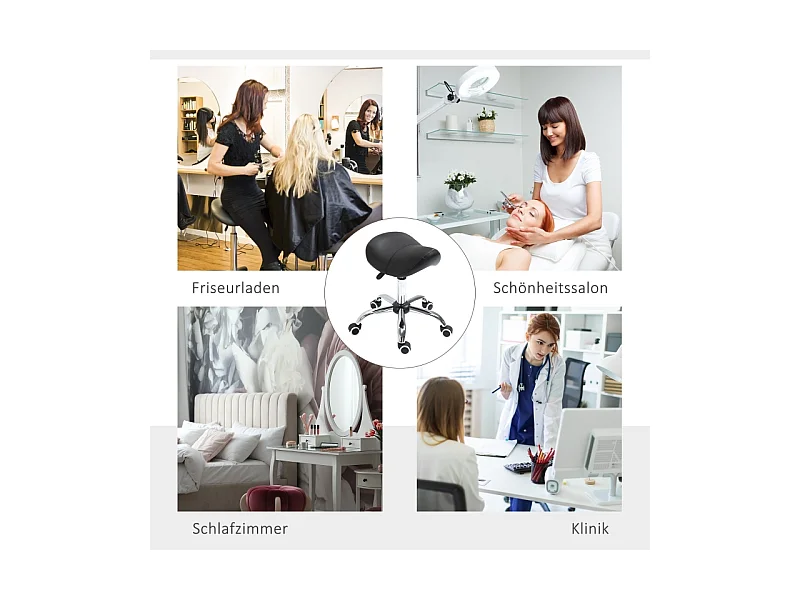 Tabouret selle pivotant, réglable en hauteur et rembourré, couleur noir, idéal pour salon de beauté ou bureau, confortable et pratique