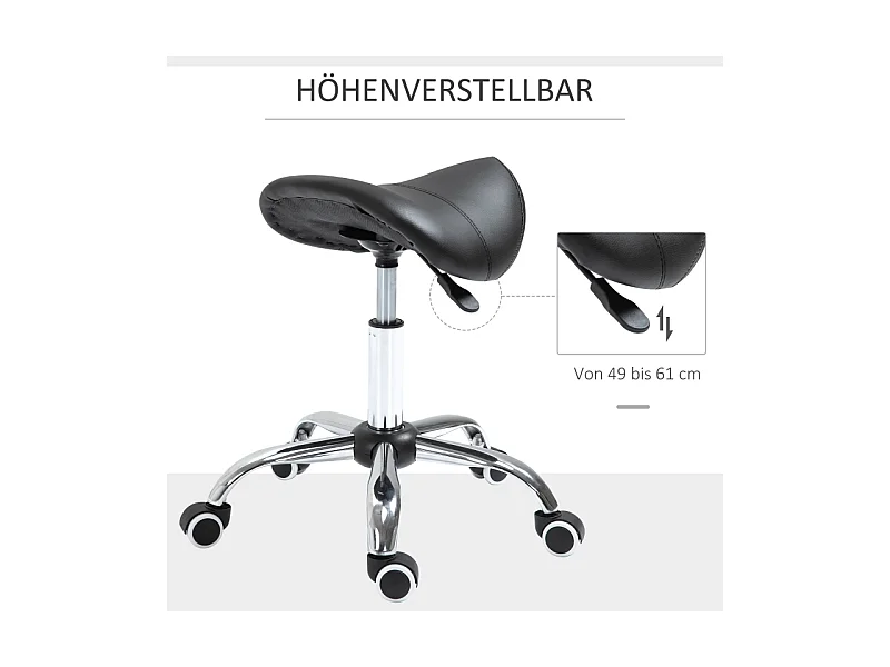 Draaibare zadelkruk, in hoogte verstelbaar en gewatteerd, zwarte kleur, ideaal voor schoonheidssalon of kantoor, comfortabel en praktisch