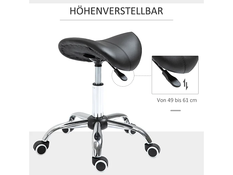 Tabouret selle pivotant, réglable en hauteur et rembourré, couleur noir, idéal pour salon de beauté ou bureau, confortable et pratique