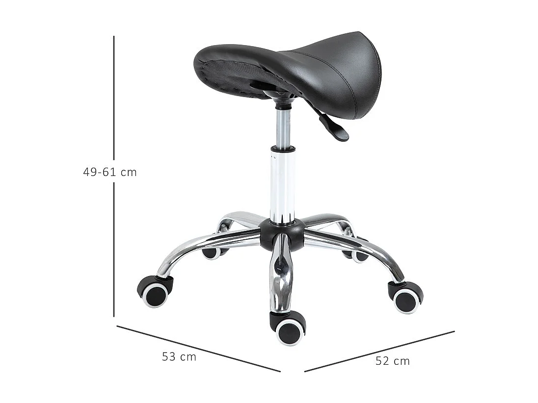 Tabouret selle pivotant, réglable en hauteur et rembourré, couleur noir, idéal pour salon de beauté ou bureau, confortable et pratique