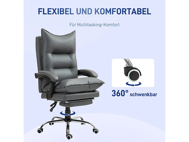 Cadeira de escritório ergonômica com apoio para os pés, altura regulável, assento acolchoado, suporta até 135 kg, cinza, ideal para escritório