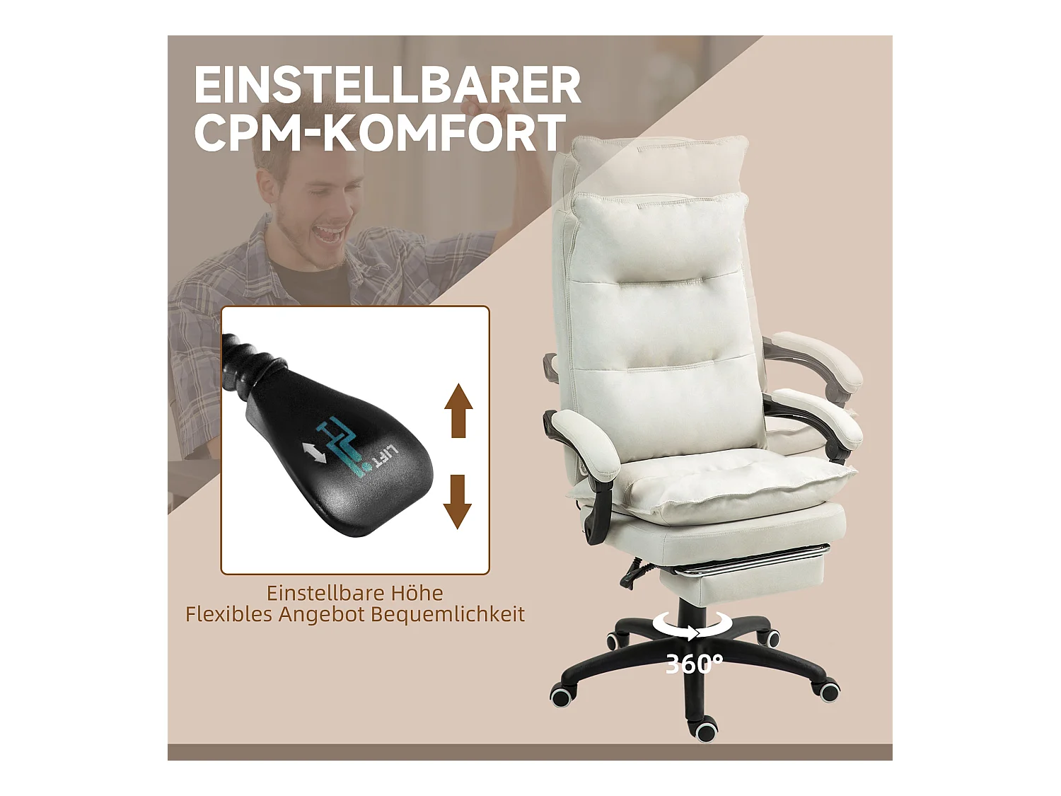 Fauteuil de bureau ergonomique type gaming avec 6 points de massage, fonction inclinable, réglable en hauteur, repose-pieds, jusqu'à 120 kg,