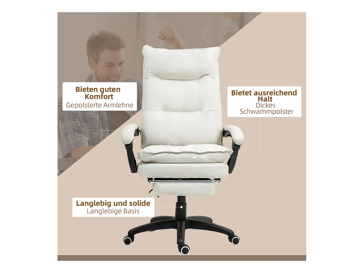 Fauteuil de bureau ergonomique type gaming avec 6 points de massage, fonction inclinable, réglable en hauteur, repose-pieds, jusqu'à 120 kg,