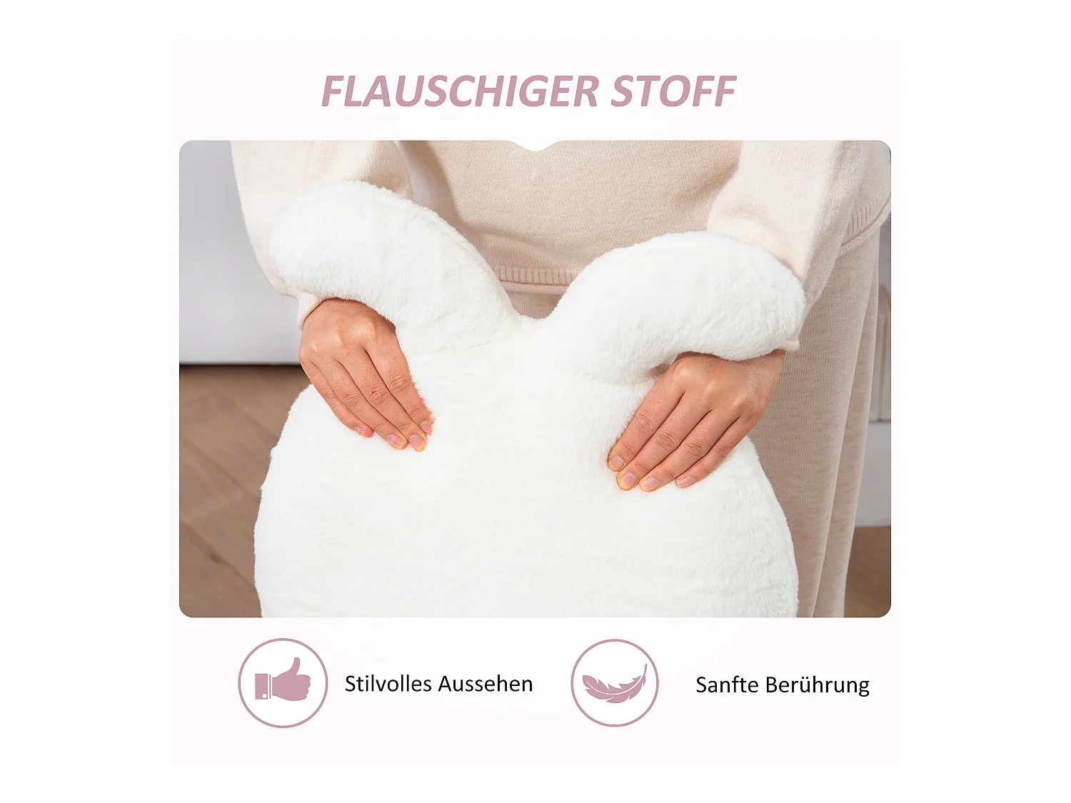 Chaise de bureau avec oreilles de lapin, pivotante et réglable en hauteur, siège en velours pour maquillage, chambre ou home office, blanc