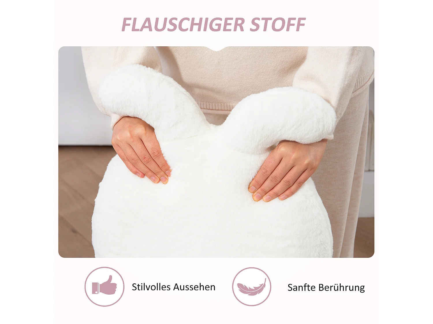 Chaise de bureau avec oreilles de lapin, pivotante et réglable en hauteur, siège en velours pour maquillage, chambre ou home office, blanc