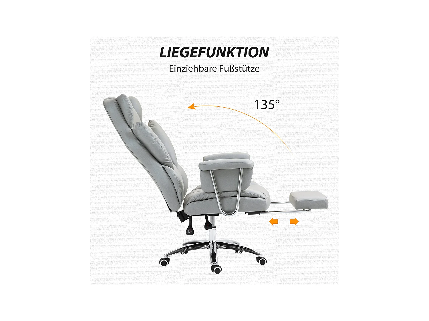 Chaise de bureau ergonomique, pivotant et réglable en hauteur avec repose-pieds, supporte jusqu'à 120 kg, gris clair, idéal pour bureau