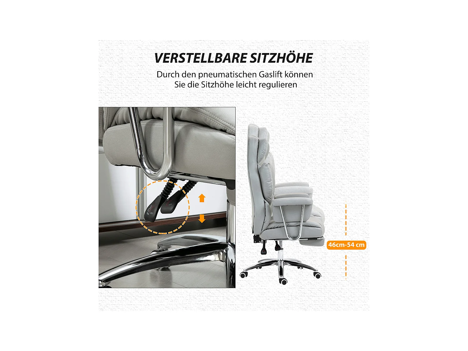 Chaise de bureau ergonomique, pivotant et réglable en hauteur avec repose-pieds, supporte jusqu'à 120 kg, gris clair, idéal pour bureau