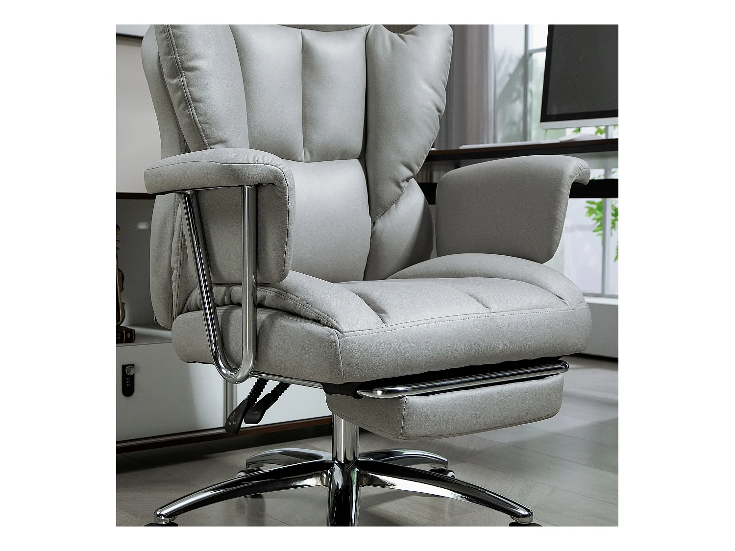 Chaise de bureau ergonomique, pivotant et réglable en hauteur avec repose-pieds, supporte jusqu'à 120 kg, gris clair, idéal pour bureau