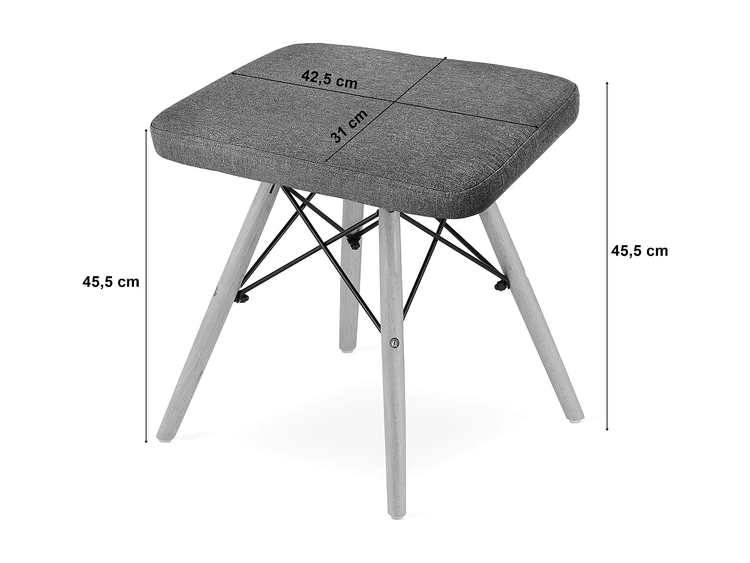 Lot de 3 tabourets Valora PEKO en tissu gris avec pieds en hêtre
