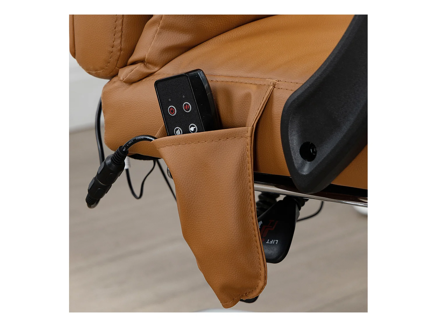 Fauteuil de bureau avec massage et chauffage lombaire, 6 points de massage, 5 modes, supporte 120 kg, simili cuir Marron clair