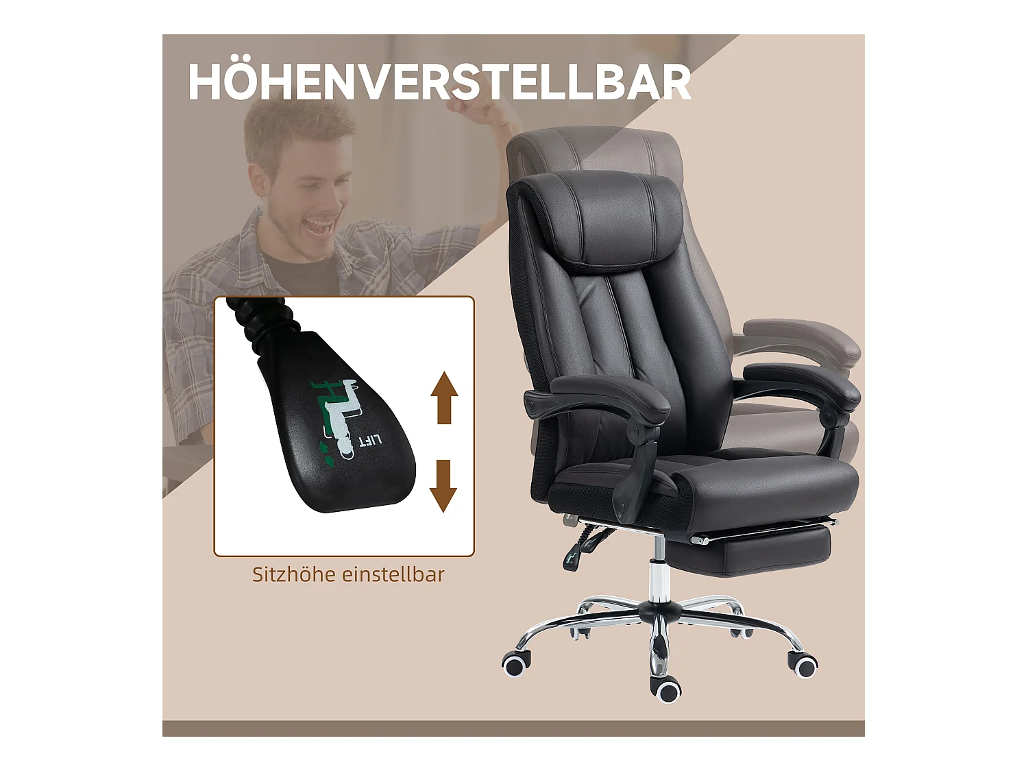 Fauteuil de bureau ergonomique, réglable en hauteur,  avec fonction relax, jusqu'à 120 kg, noir, pour un confort optimal au travail