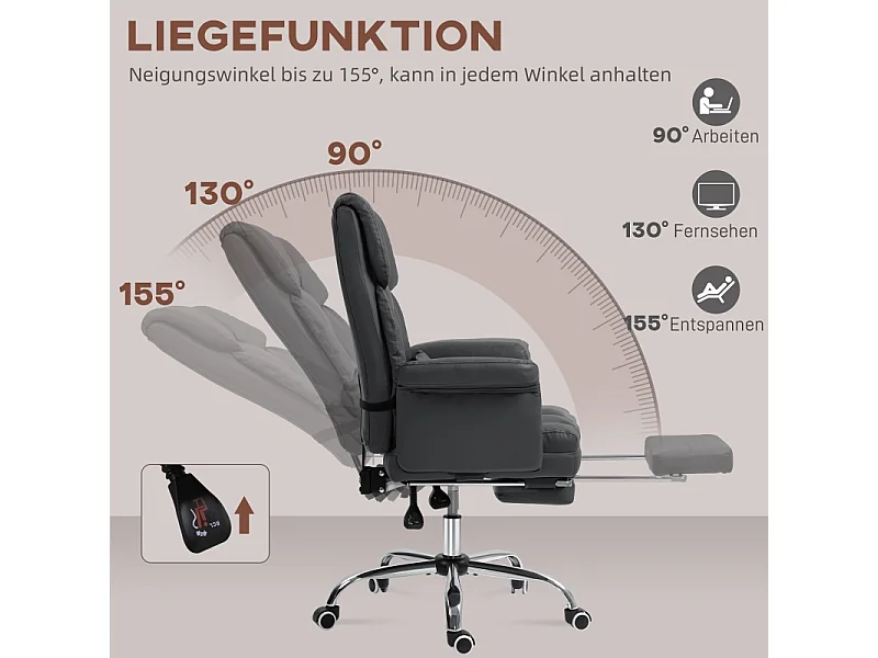 Chaise de bureau ergonomique avec coussin lombaire et repose-pieds, réglable en hauteur, pivotante, pour home office, simili cuir, noir