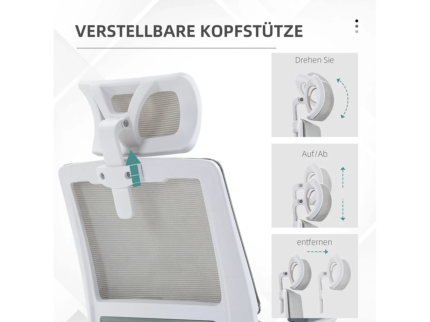 Chaise de bureau ergonomique avec appui-tête, siège pivotant réglable en hauteur, fonction bascule, soutien lombaire en mesh