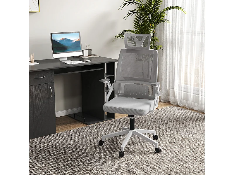 Chaise de bureau ergonomique avec appui-tête, siège pivotant réglable en hauteur, fonction bascule, soutien lombaire en mesh