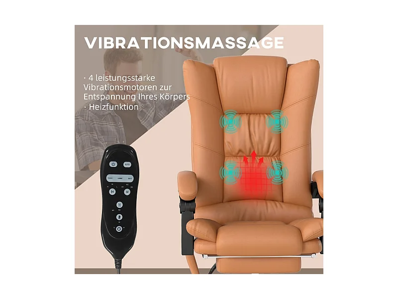 Chaise de bureau avec fonction massage et chauffage, pivotante, inclinable, réglable en hauteur, chaise PC confortable, beige