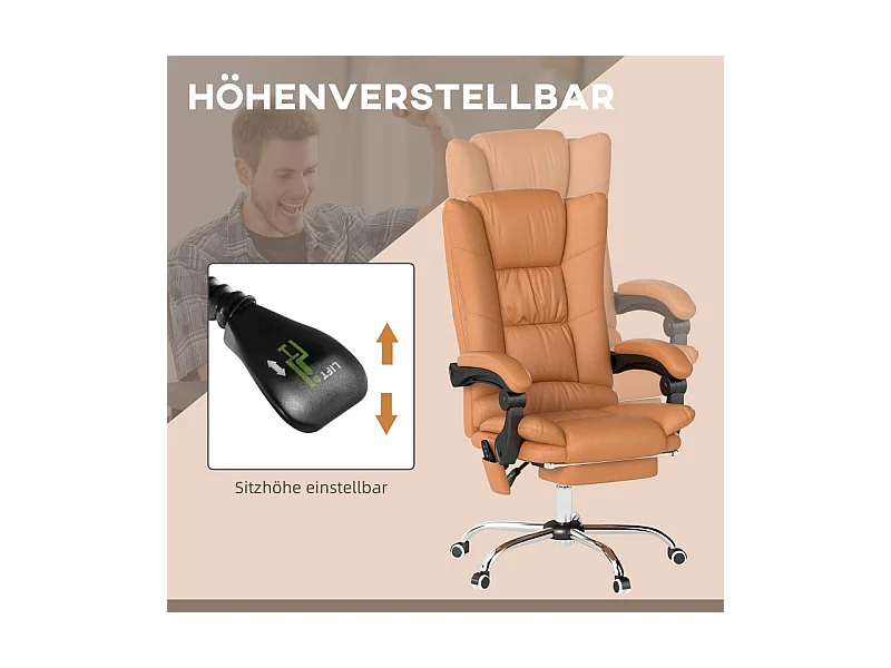 Chaise de bureau avec fonction massage et chauffage, pivotante, inclinable, réglable en hauteur, chaise PC confortable, beige