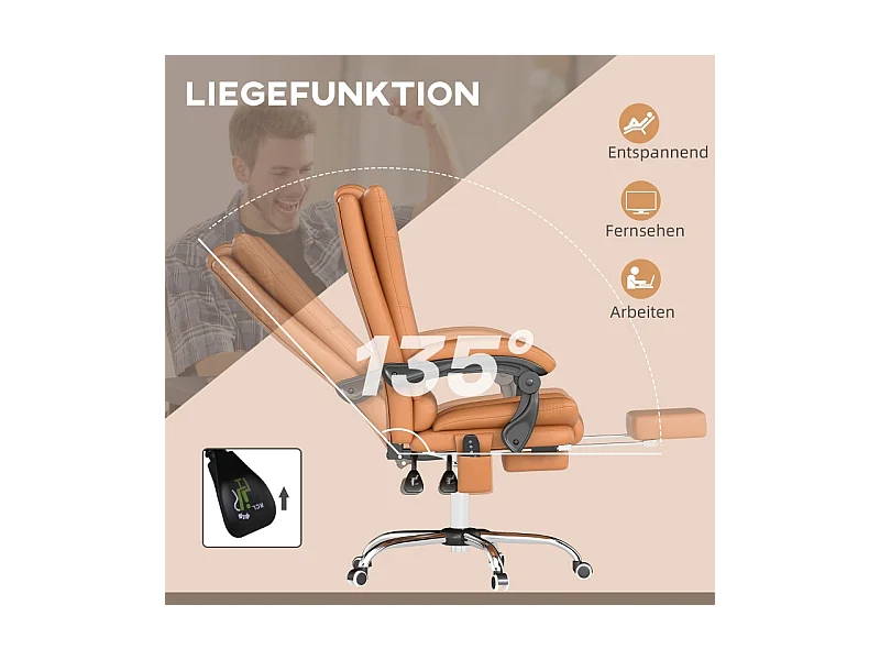 Chaise de bureau avec fonction massage et chauffage, pivotante, inclinable, réglable en hauteur, chaise PC confortable, beige