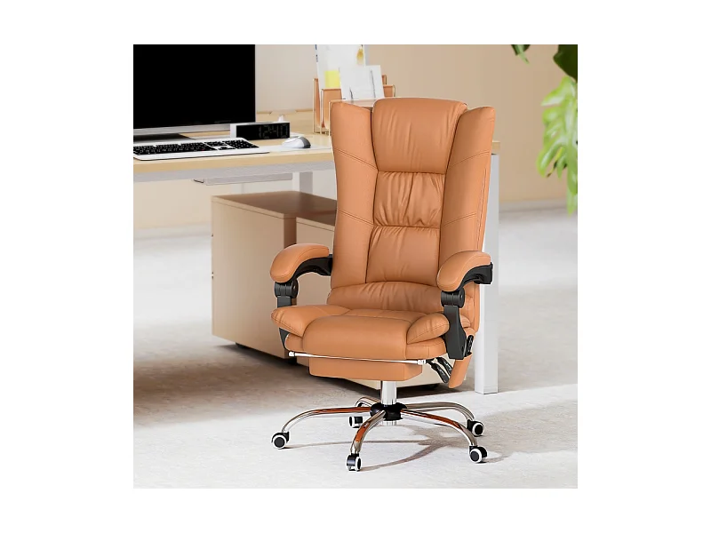Bureaustoel met massage- en verwarmingsfunctie, draaibaar, kantelbaar, in hoogte verstelbaar, comfortabele pc-stoel, beige