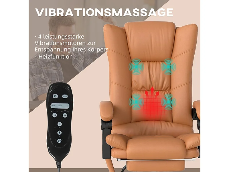 Bureaustoel met massage- en verwarmingsfunctie, draaibaar, kantelbaar, in hoogte verstelbaar, comfortabele pc-stoel, beige