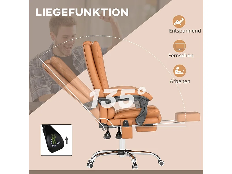 Bureaustoel met massage- en verwarmingsfunctie, draaibaar, kantelbaar, in hoogte verstelbaar, comfortabele pc-stoel, beige