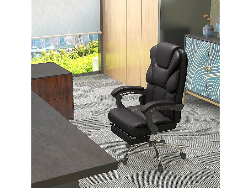 Cadeira de escritório ergonômica com função de massagem, altura ajustável, cadeira executiva, suporta até 120 kg, estofamento marrom