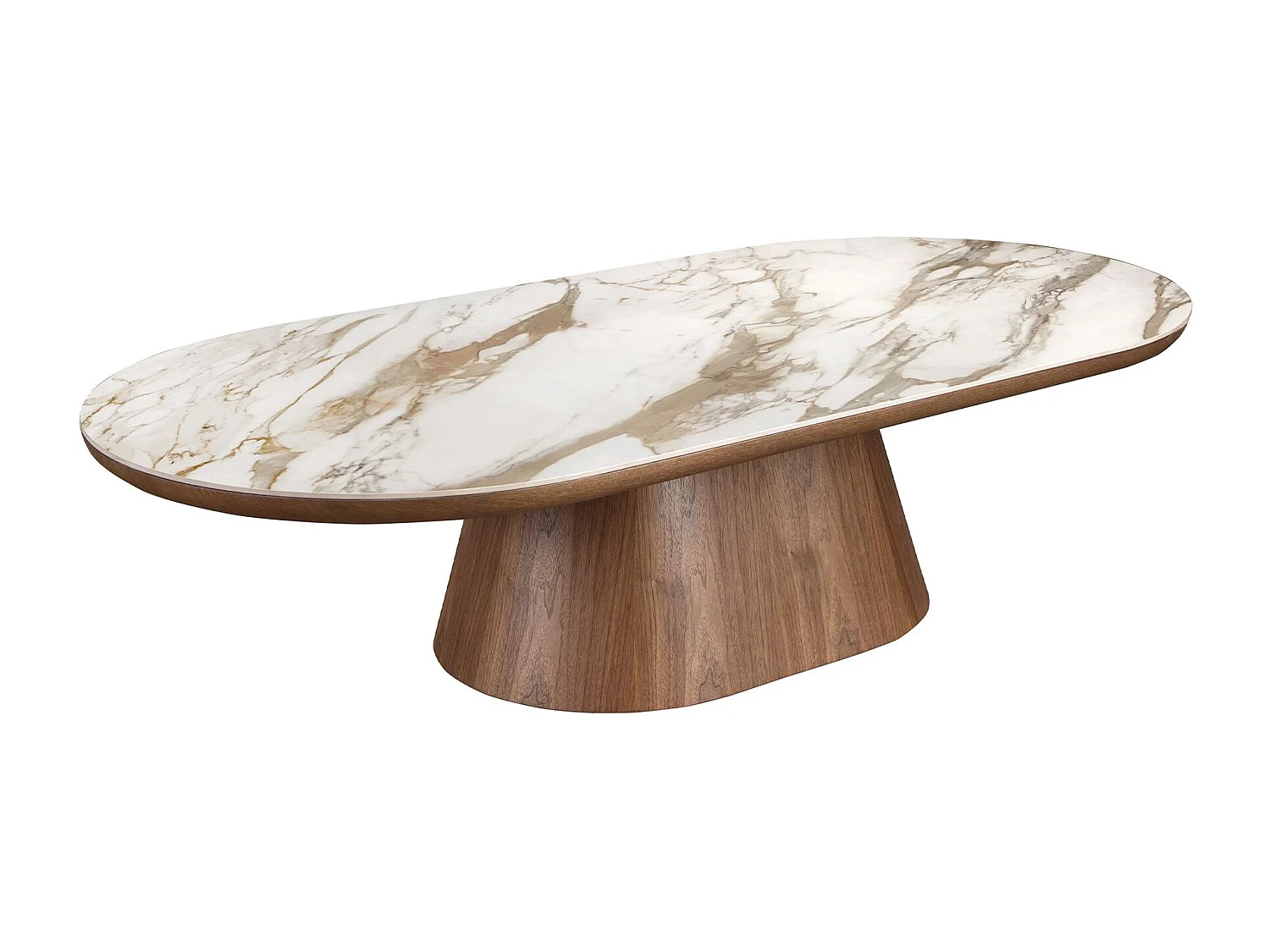 Ovaler halbrunder Couchtisch aus Porzellanmarmor und Nussbaum 2160 ANGEL CERDA
