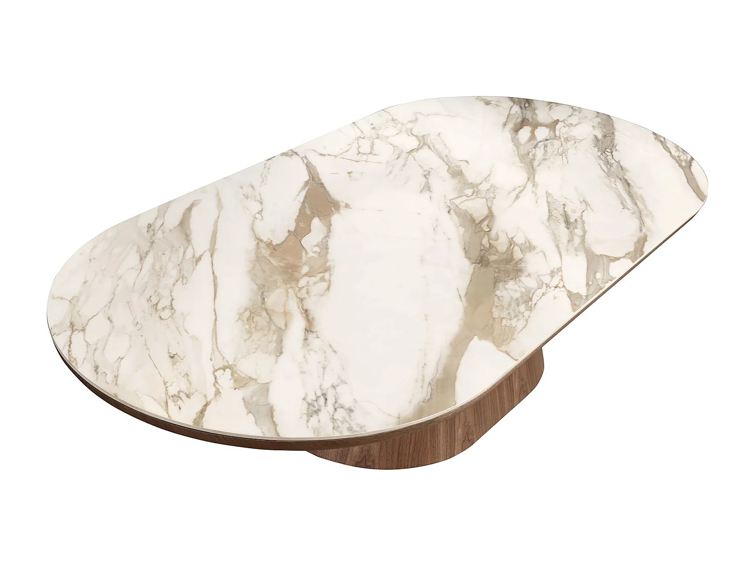 Ovaler halbrunder Couchtisch aus Porzellanmarmor und Nussbaum 2160 ANGEL CERDA