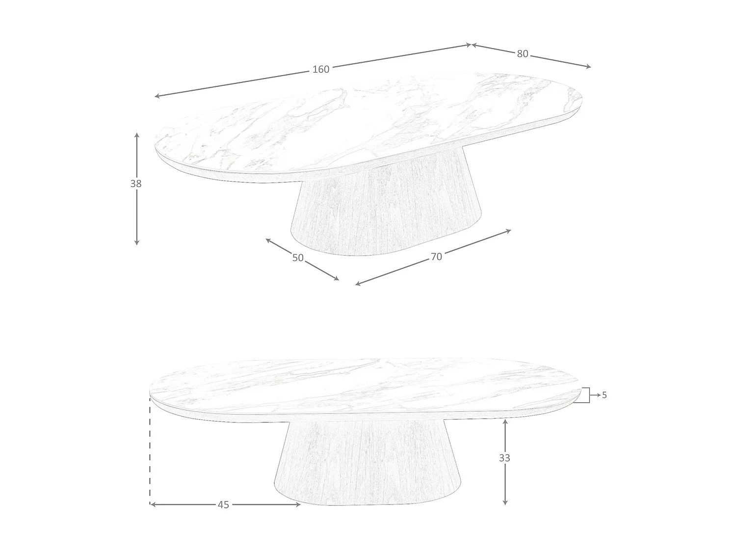 Ovaler halbrunder Couchtisch aus Porzellanmarmor und Nussbaum 2160 ANGEL CERDA