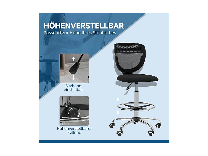 Chaise de bureau, siège de travail et chaise de bureau, réglable en hauteur, rembourrée , couleur noir, pratique pour home office