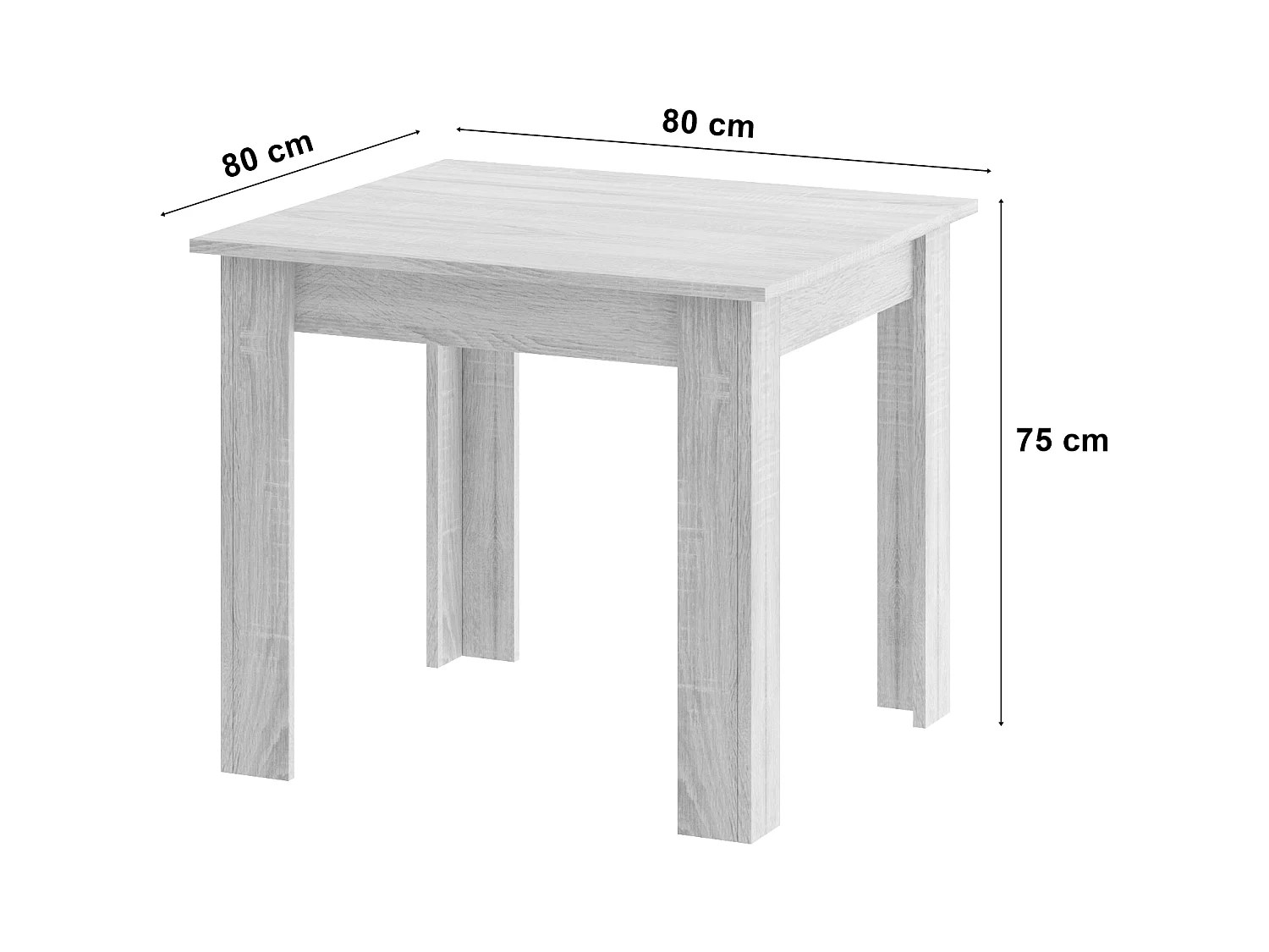 Table à manger carrée Valora NP avec plateau en chêne Sonoma et pieds blancs