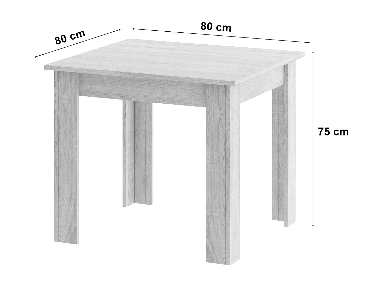 Table à manger carrée Valora NP avec plateau en chêne Sonoma et pieds blancs