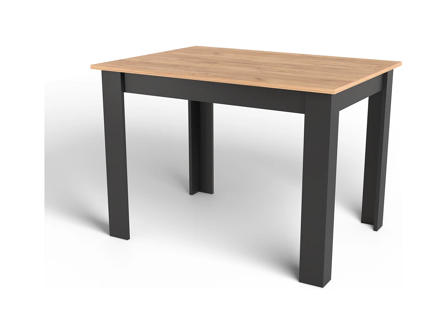 Table à manger rectangulaire Valora NP en chêne artisanal avec pieds noirs