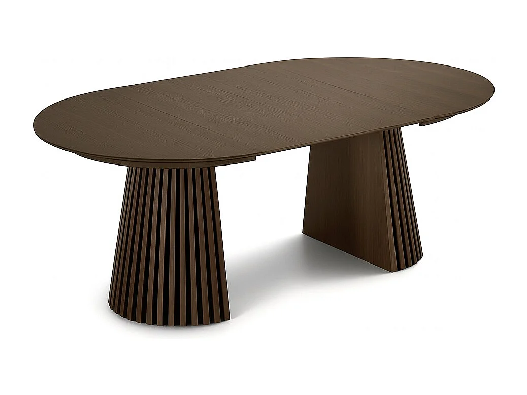 Mesa de comedor Tokyo incl. 2 extensiones Ø120x120-160-200cm, chapa de roble ahumado.