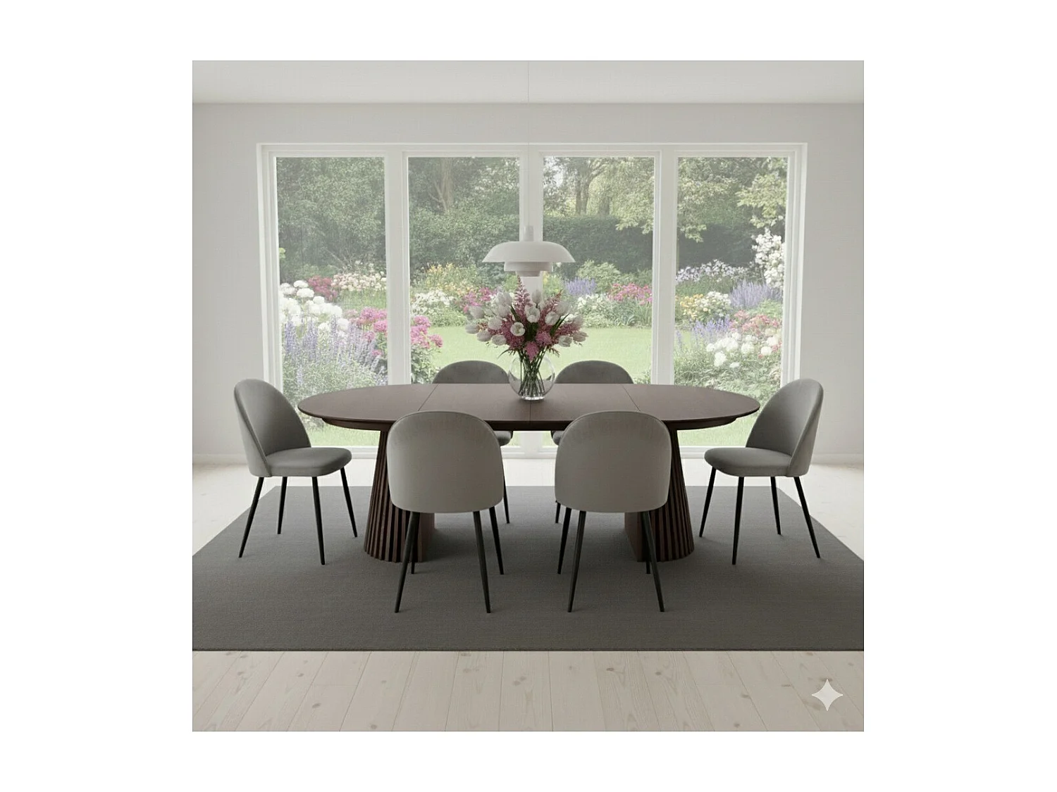 Mesa de comedor Tokyo incl. 2 extensiones Ø120x120-160-200cm, chapa de roble ahumado.