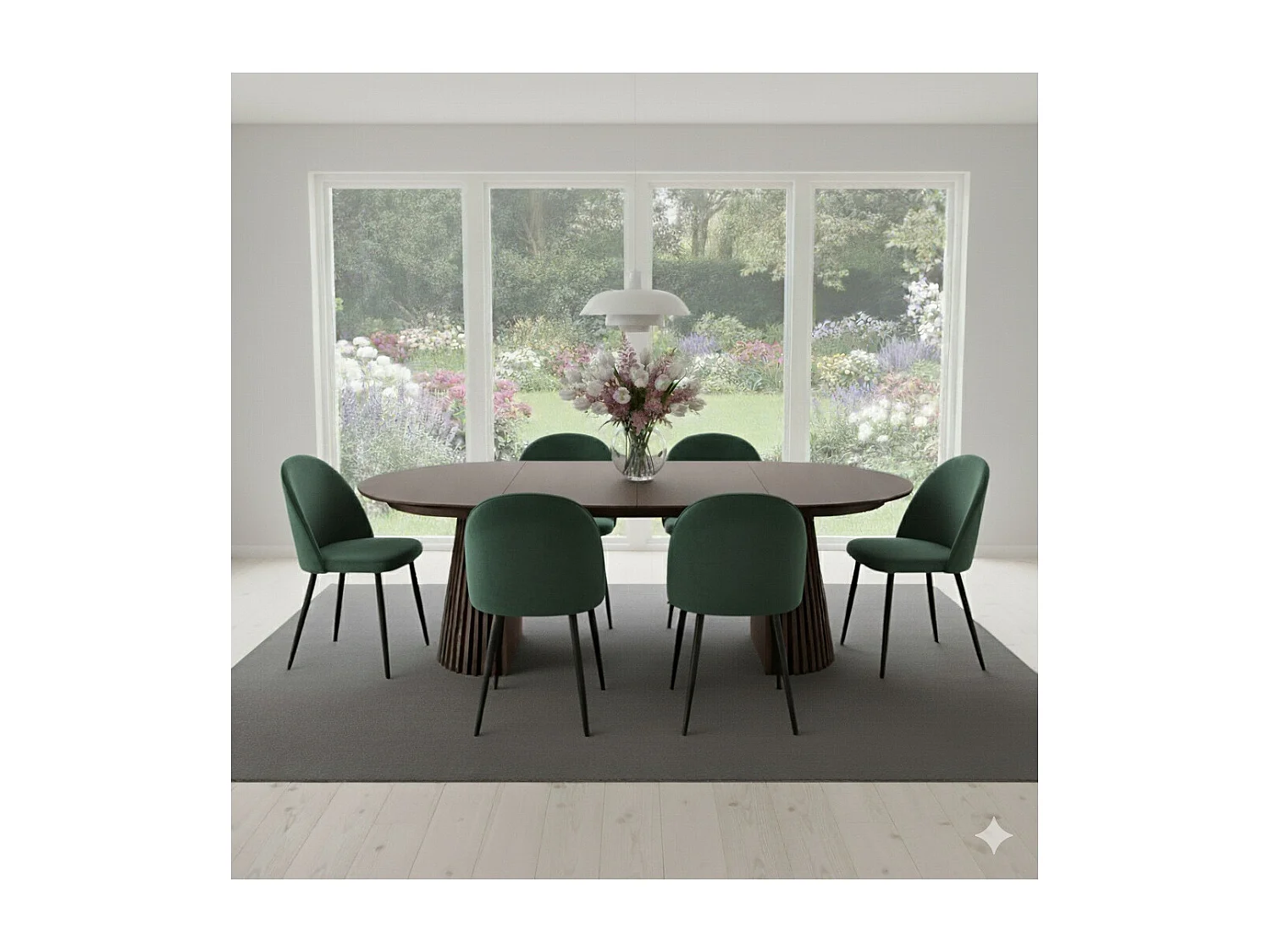 Mesa de comedor Tokyo incl. 2 extensiones Ø120x120-160-200cm, chapa de roble ahumado.