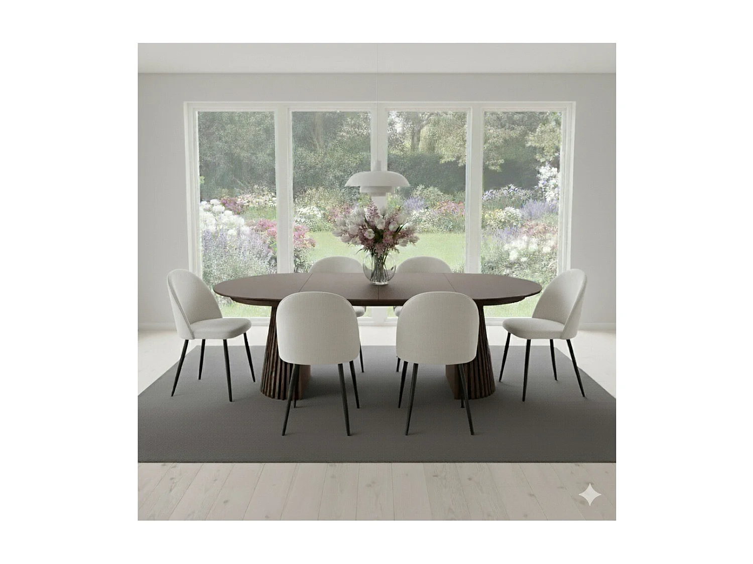 Mesa de comedor Tokyo incl. 2 extensiones Ø120x120-160-200cm, chapa de roble ahumado.
