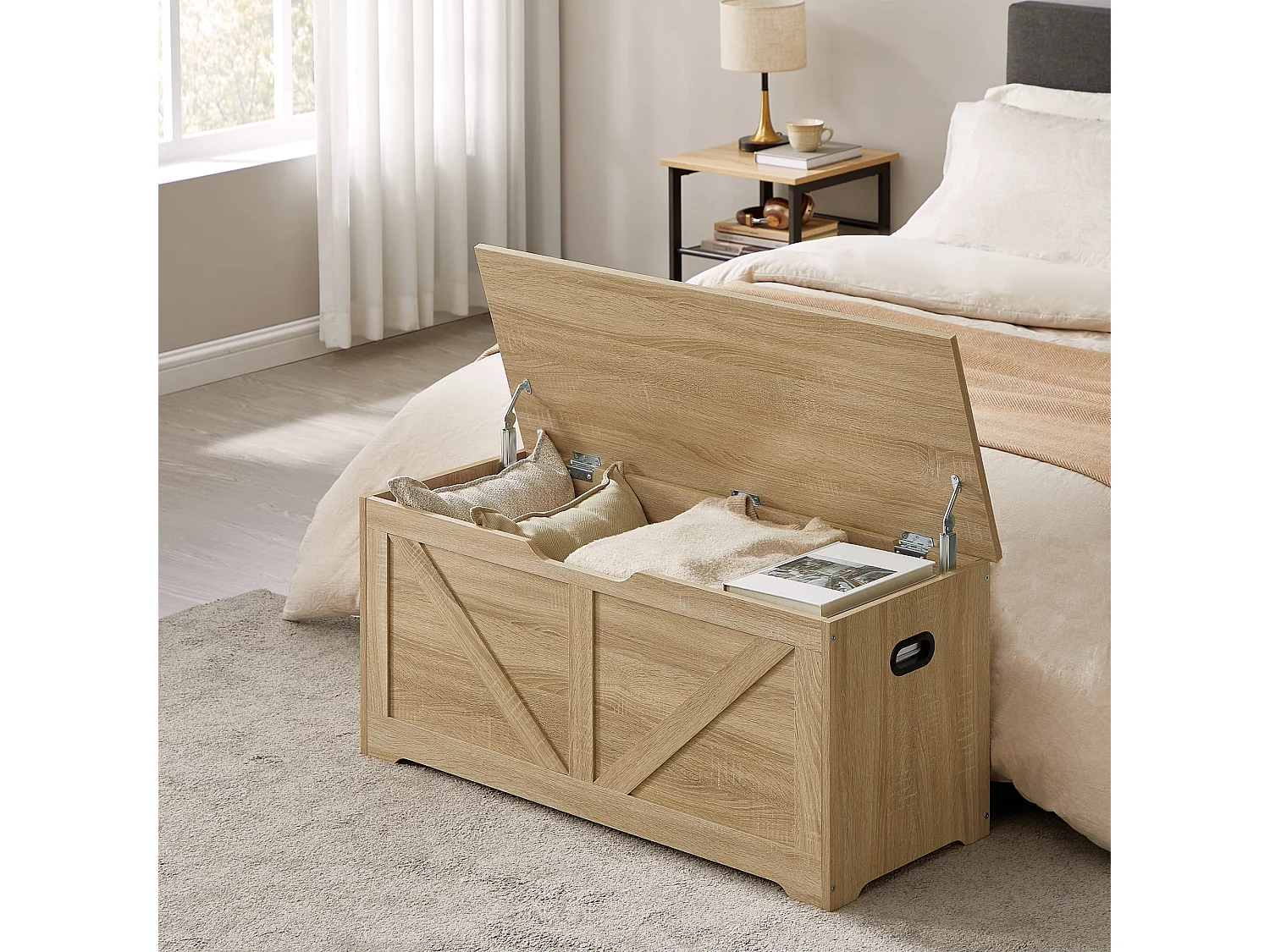 Valora Opbergkist – Sonoma Eiken met Handgrepen en Scharnierend Deksel