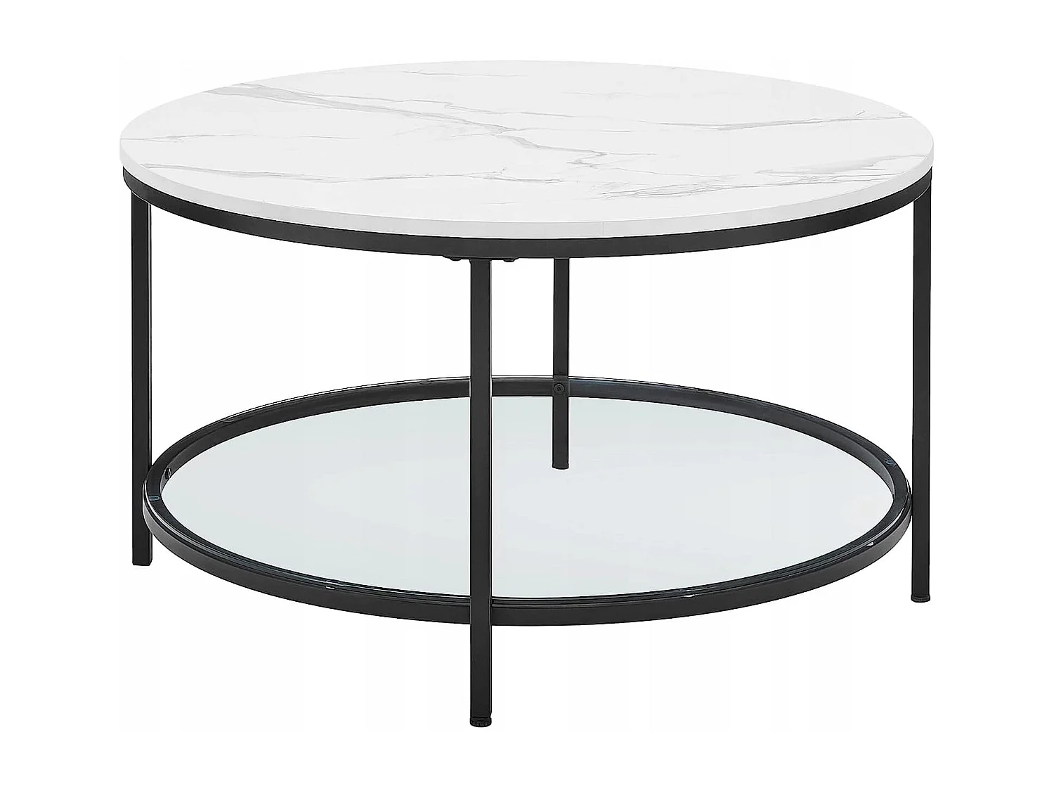 Table basse ronde Valora en marbre blanc avec étagère en verre